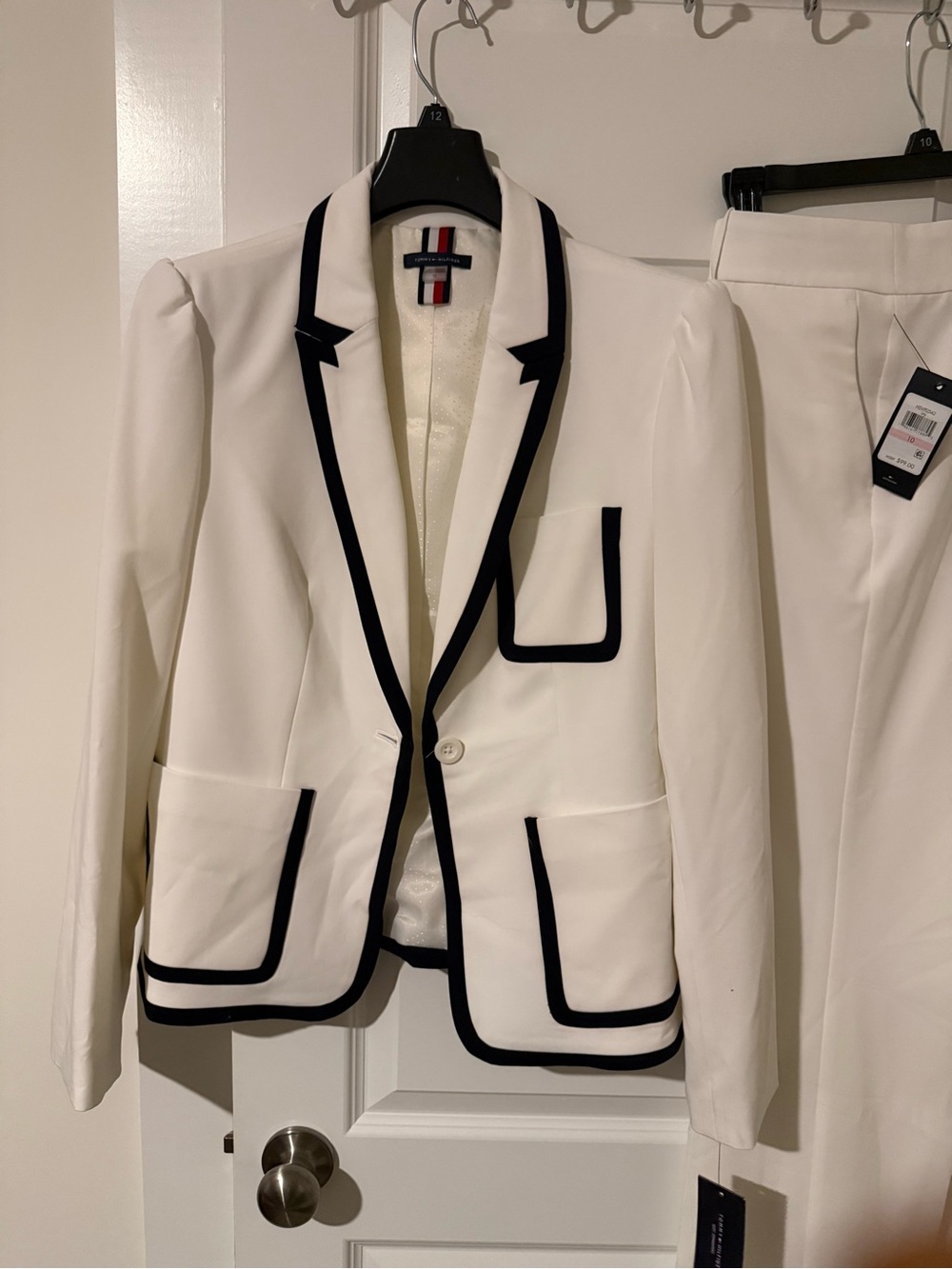 Tailored White Blazer with Black Trim - Classic Contrast